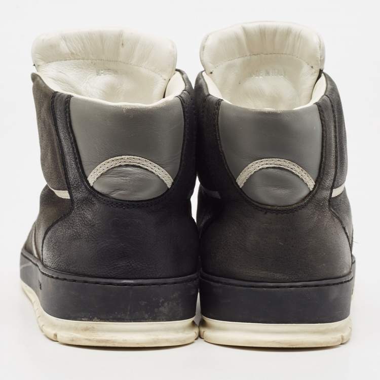 Pre Owned Dior Black/Grey Leather Homme Monochrome High Top Sneakers Size 44