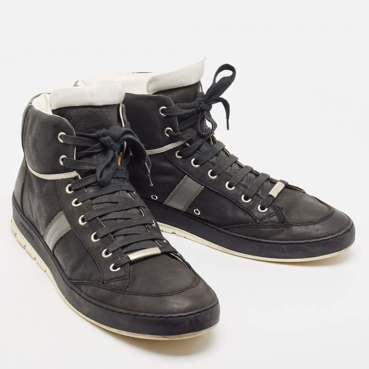 Pre Owned Dior Black/Grey Leather Homme Monochrome High Top Sneakers Size 44