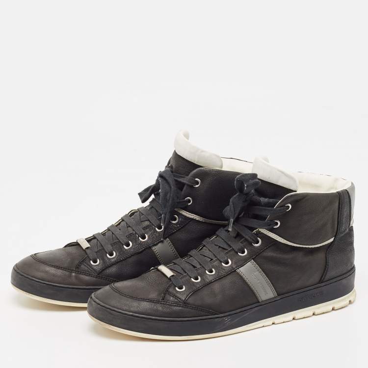 Pre Owned Dior Black/Grey Leather Homme Monochrome High Top Sneakers Size 44