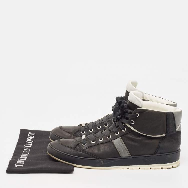 Pre Owned Dior Black/Grey Leather Homme Monochrome High Top Sneakers Size 44