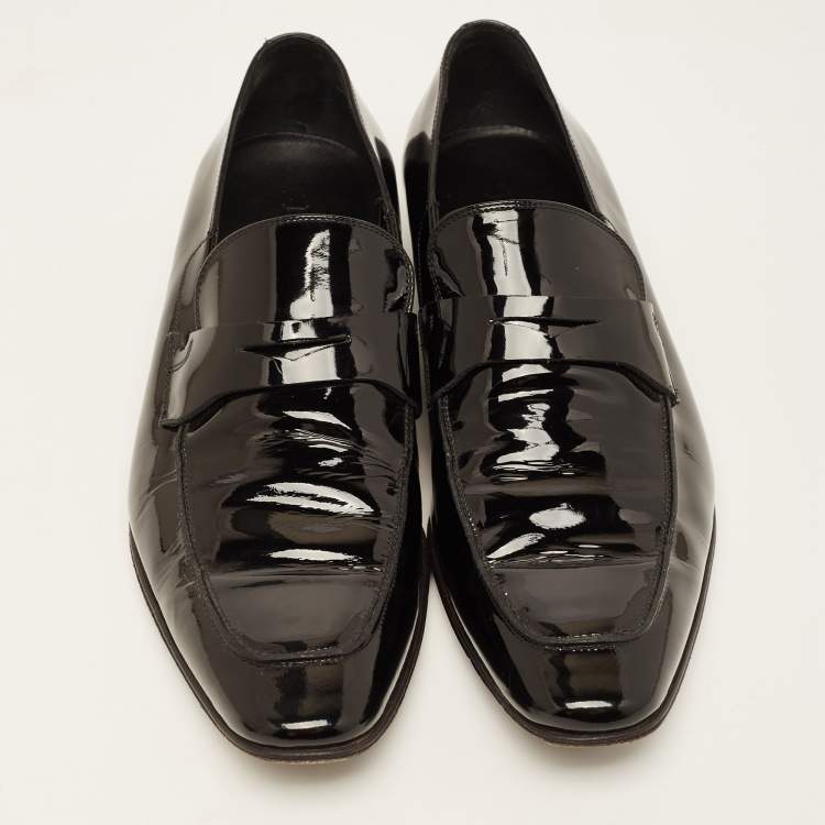 Pre Owned Dior Black Patent Slip On Loafers Size 42.5