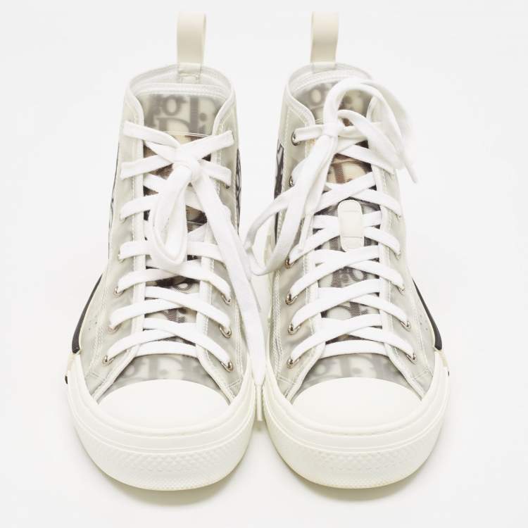 Pre Owned Dior Two Tone Oblique Mesh and Rubber B23 High Top Sneakers Size 40.5