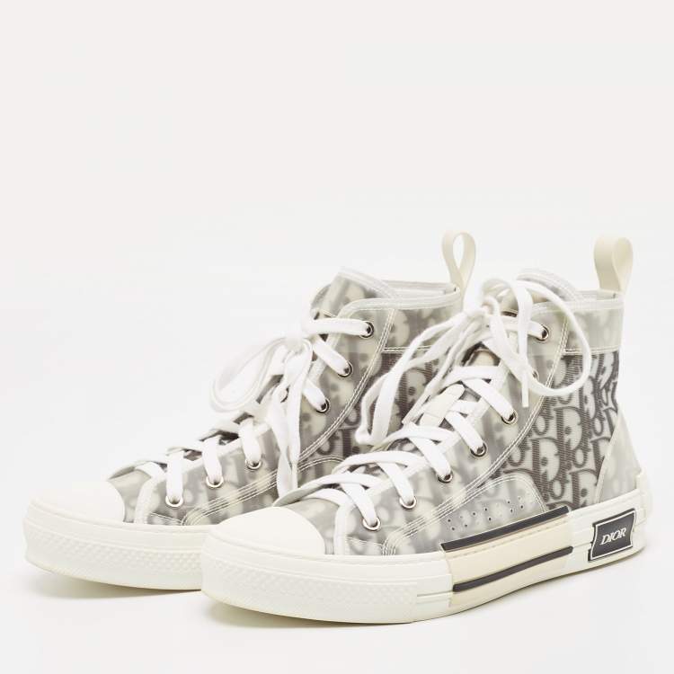 Pre Owned Dior Two Tone Oblique Mesh and Rubber B23 High Top Sneakers Size 40.5