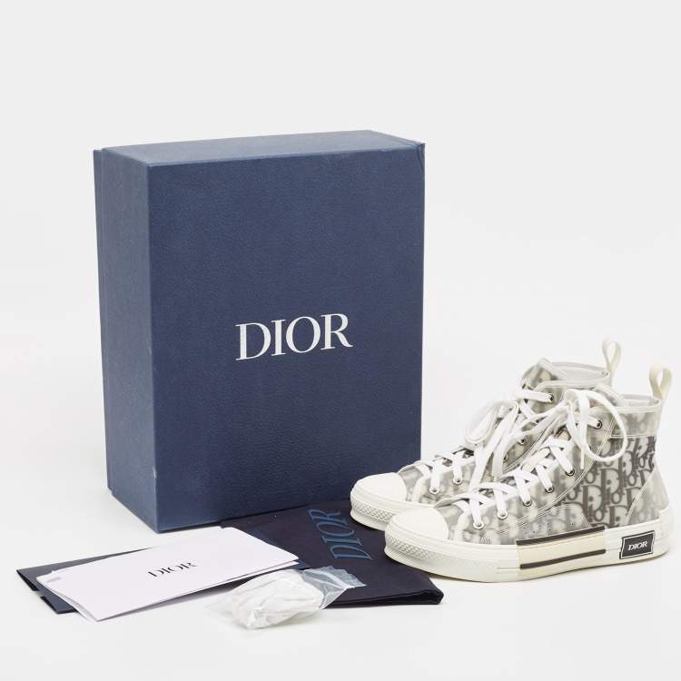 Pre Owned Dior Two Tone Oblique Mesh and Rubber B23 High Top Sneakers Size 40.5