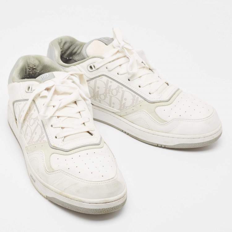 Pre Owned Dior White/Grey Leather B27 Low Top Sneakers Size 46