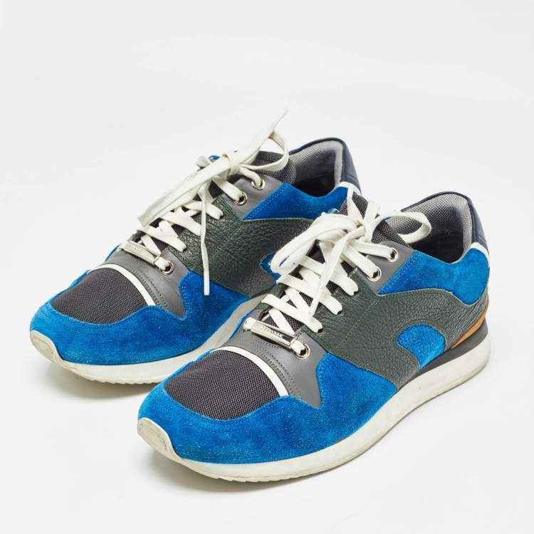 Pre Owned Dior Blue/Grey Suede and Leather Bo2 Lace Up Sneakers Size 40