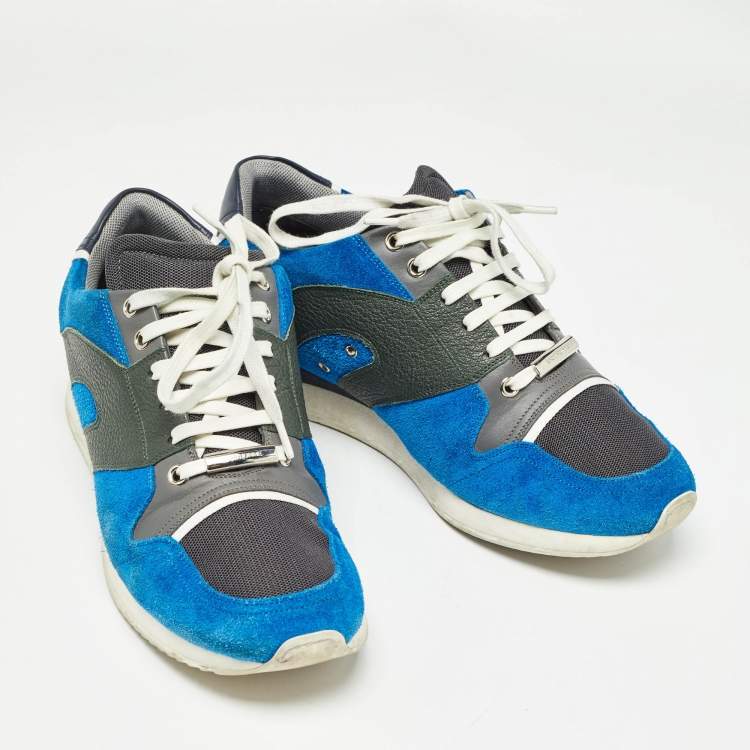 Pre Owned Dior Blue/Grey Suede and Leather Bo2 Lace Up Sneakers Size 40