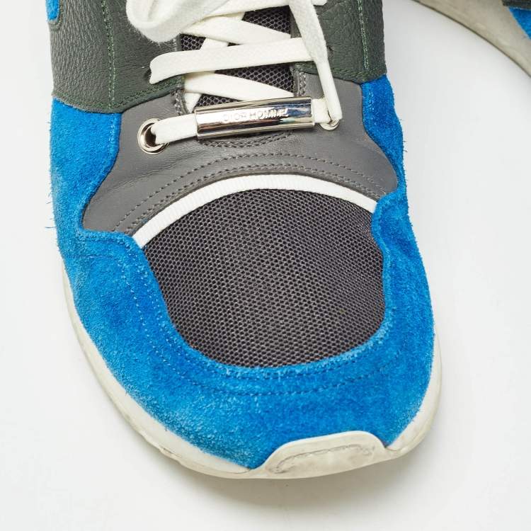 Pre Owned Dior Blue/Grey Suede and Leather Bo2 Lace Up Sneakers Size 40