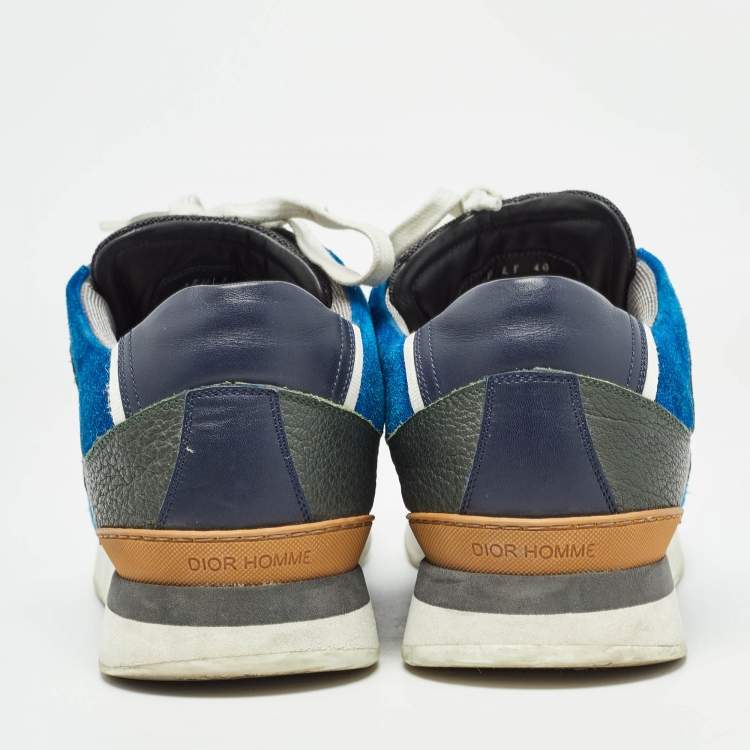 Pre Owned Dior Blue/Grey Suede and Leather Bo2 Lace Up Sneakers Size 40