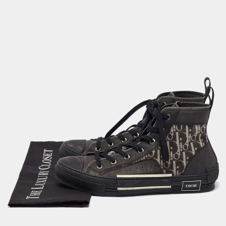 Pre Owned Dior Black Rubber and Oblique Mesh B23 High Top Sneakers Size 42 