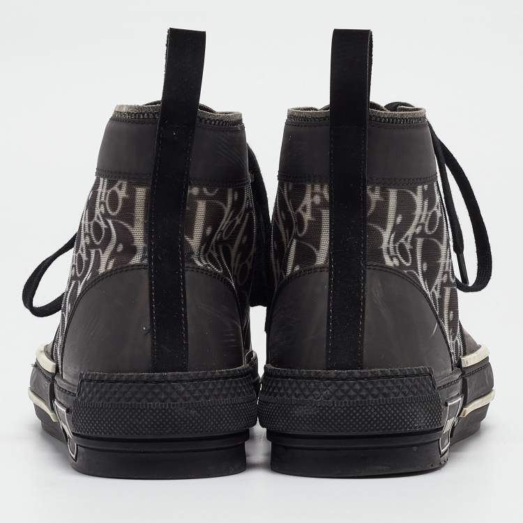 Pre Owned Dior Black Rubber and Oblique Mesh B23 High Top Sneakers Size 42 