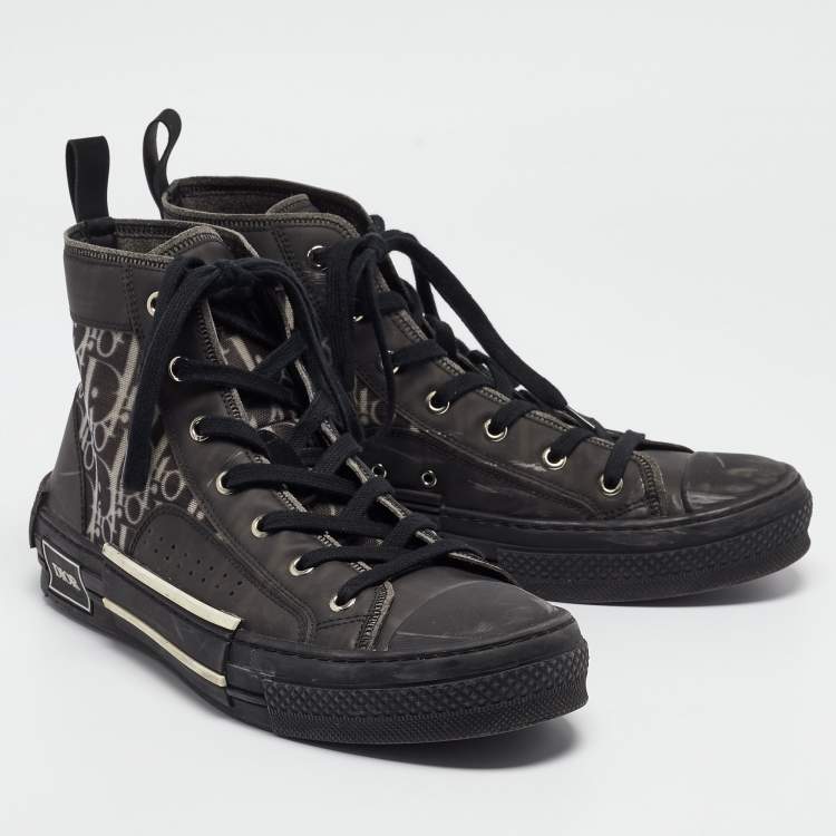 Pre Owned Dior Black Rubber and Oblique Mesh B23 High Top Sneakers Size 42 