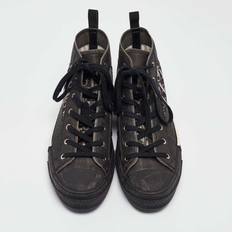 Pre Owned Dior Black Rubber and Oblique Mesh B23 High Top Sneakers Size 42 
