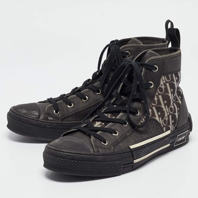 Pre Owned Dior Black Rubber and Oblique Mesh B23 High Top Sneakers Size 42 