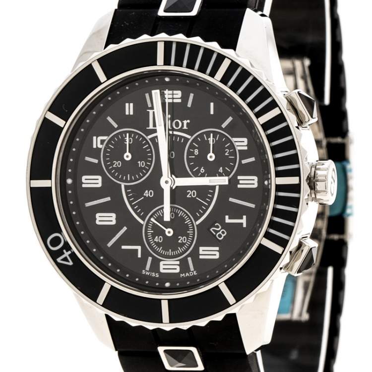 Pre Owned Dior Black Stainless Steel Christal CD114317 Men's Wristwatch 38 mm