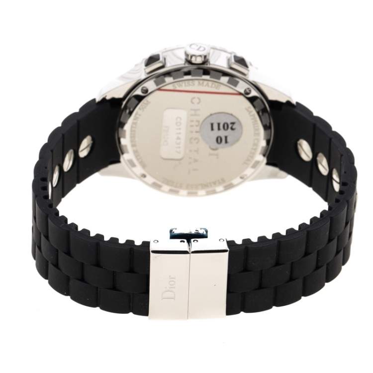 Pre Owned Dior Black Stainless Steel Christal CD114317 Men's Wristwatch 38 mm