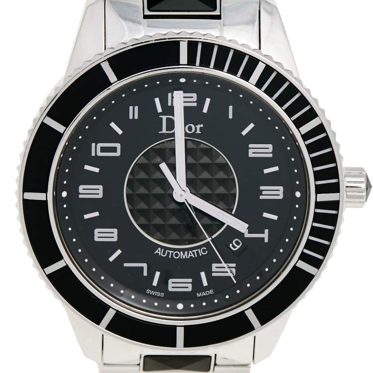 Pre Owned Dior Black Stainless Steel Christal CD115510M001 Men's Wristwatch 42 mm 