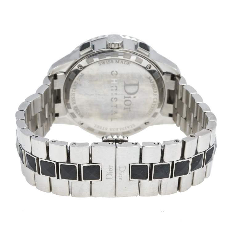 Pre Owned Dior Black Stainless Steel Christal CD114317M001 Unisex Wristwatch 38 mm
