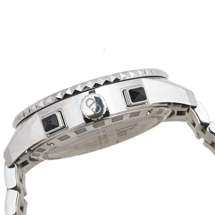 Pre Owned Dior Black Stainless Steel Christal CD114317M001 Unisex Wristwatch 38 mm