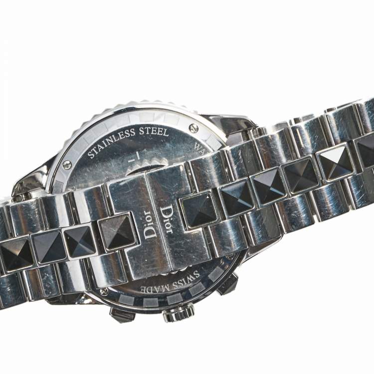 Pre Owned Dior Black Stainless Steel Christal CD114317M001 Unisex Wristwatch 38 mm