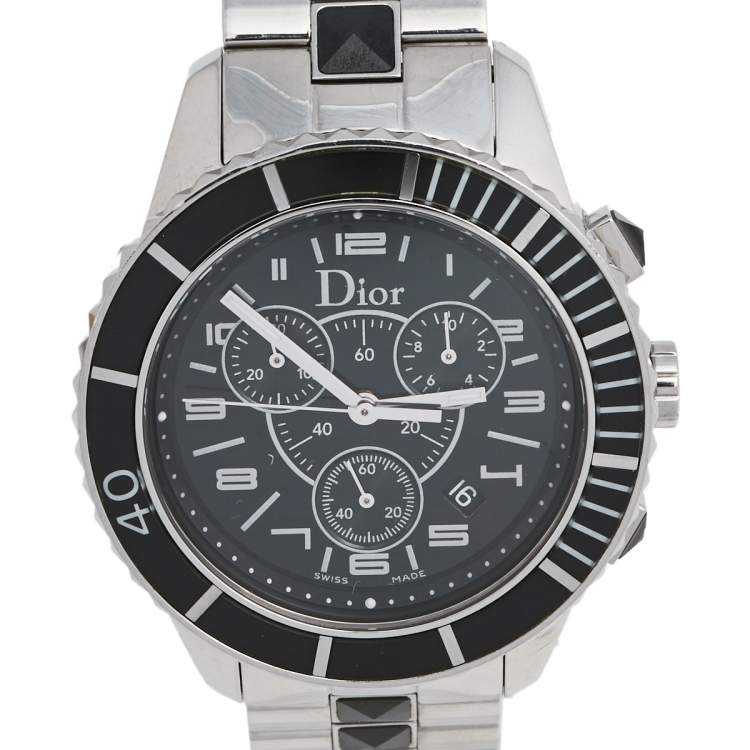Pre Owned Dior Black Stainless Steel Christal CD114317M001 Unisex Wristwatch 38 mm