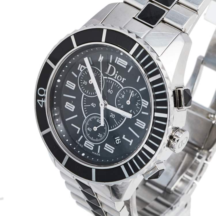 Pre Owned Dior Black Stainless Steel Christal CD114317M001 Unisex Wristwatch 38 mm