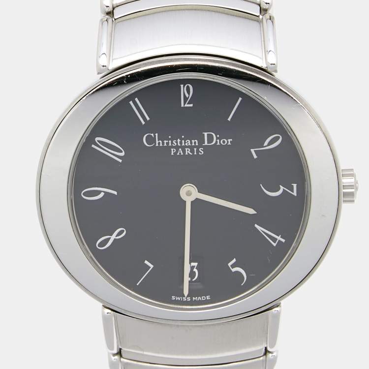 Pre Owned Christian Dior Black Stainless Steel D77-100 Men's Wristwatch 35 mm
