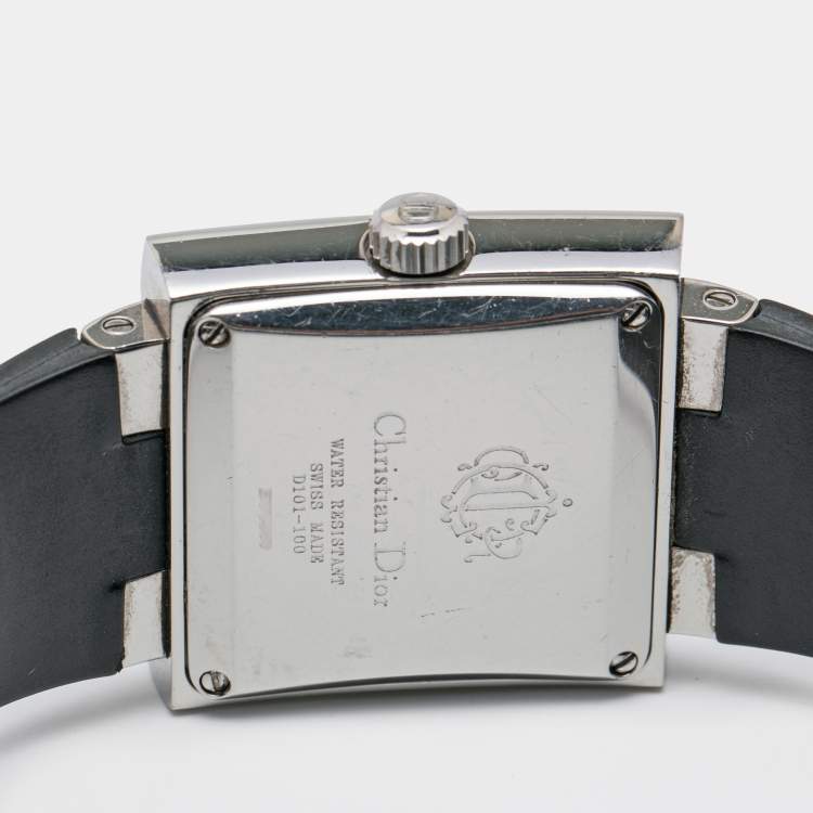 Pre Owned Christian Dior Black Stainless Steel Rubber Riva D101-100 Women's Wristwatch 31 mm