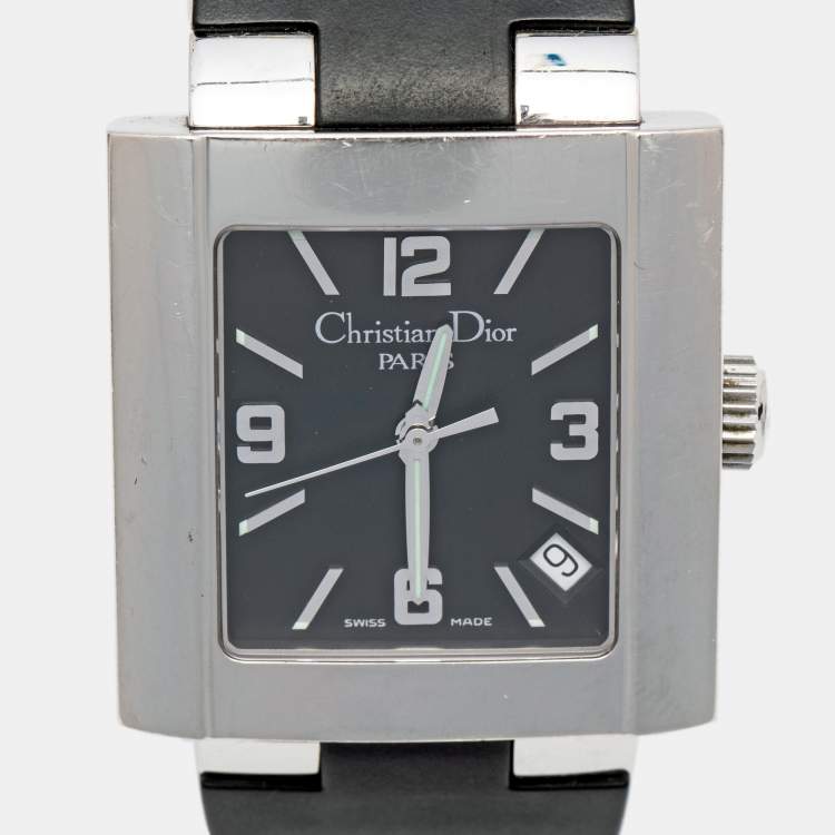 Pre Owned Christian Dior Black Stainless Steel Rubber Riva D101-100 Women's Wristwatch 31 mm