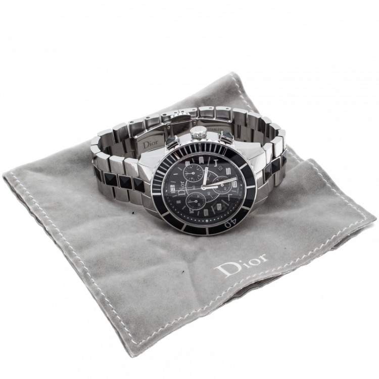 Pre Owned Dior Black Stainless Steel Christal CD14317 Men's Wristwatch 38 mm