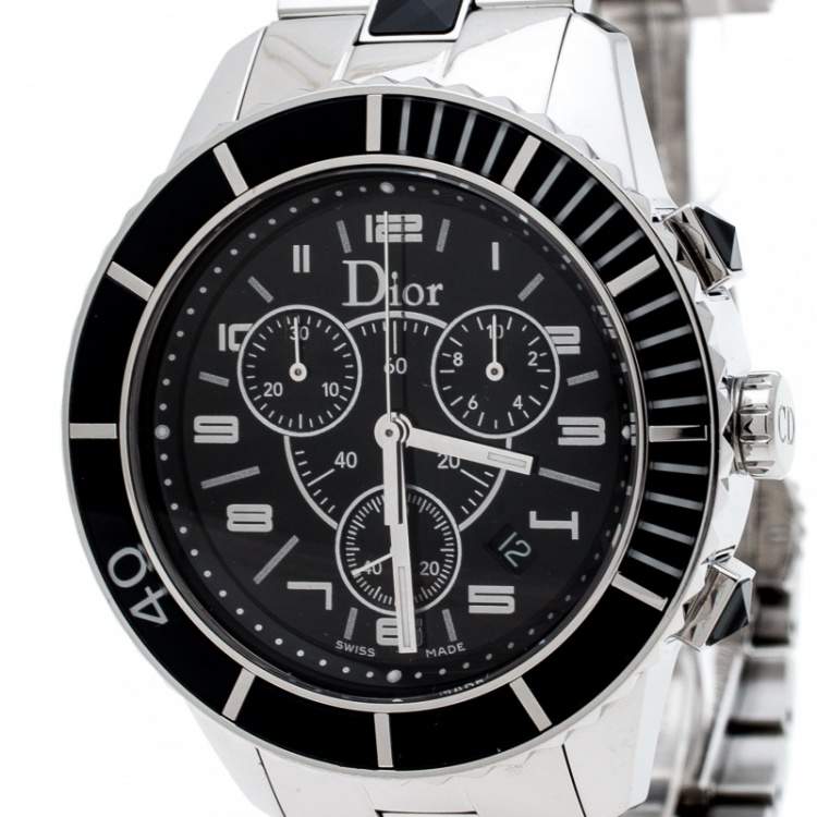Pre Owned Dior Black Stainless Steel Christal CD14317 Men's Wristwatch 38 mm