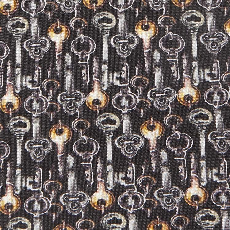 Pre Owned Dolce & Gabbana Black Key Print Silk Classic Tie
