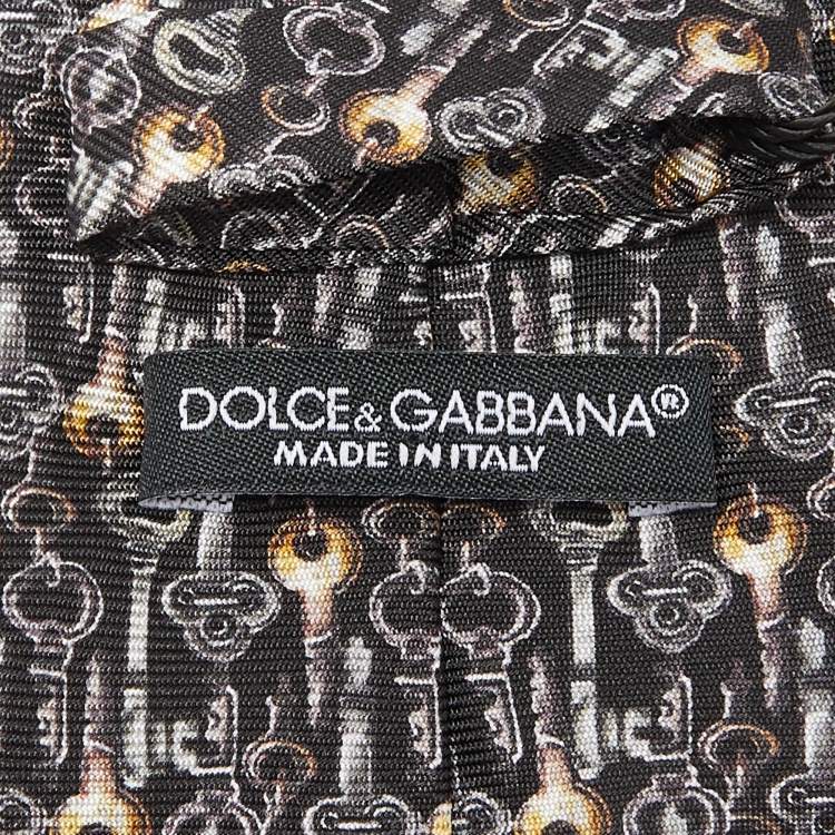Pre Owned Dolce & Gabbana Black Key Print Silk Classic Tie