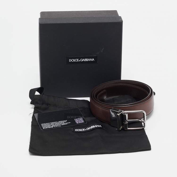 Pre Owned Dolce & Gabbana Brown Leather Reversible Buckle Belt 105 CM
