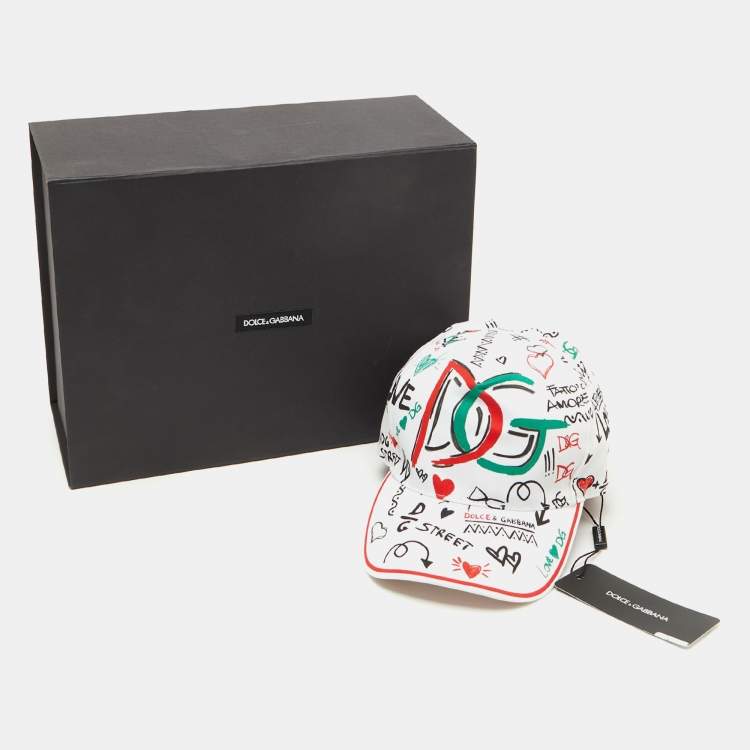 مملوكة مسبقًا Dolce & Gabbana White Graphic Print Cotton Baseball Cap Size 58