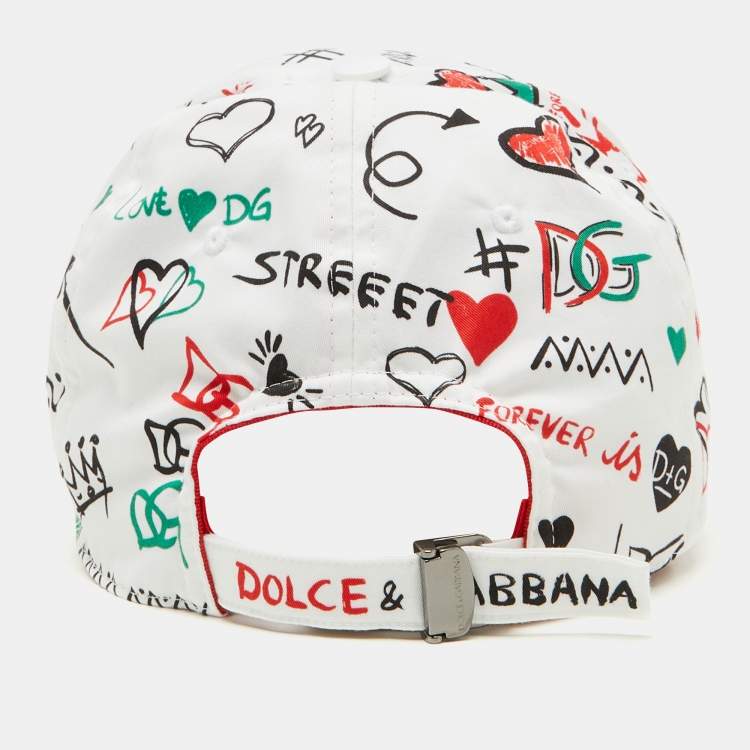 مملوكة مسبقًا Dolce & Gabbana White Graphic Print Cotton Baseball Cap Size 58