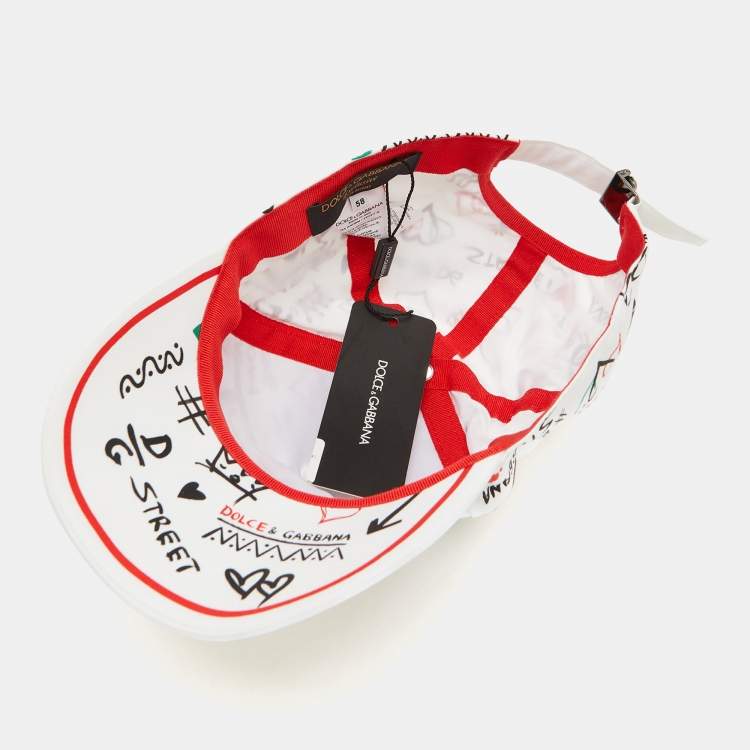 مملوكة مسبقًا Dolce & Gabbana White Graphic Print Cotton Baseball Cap Size 58