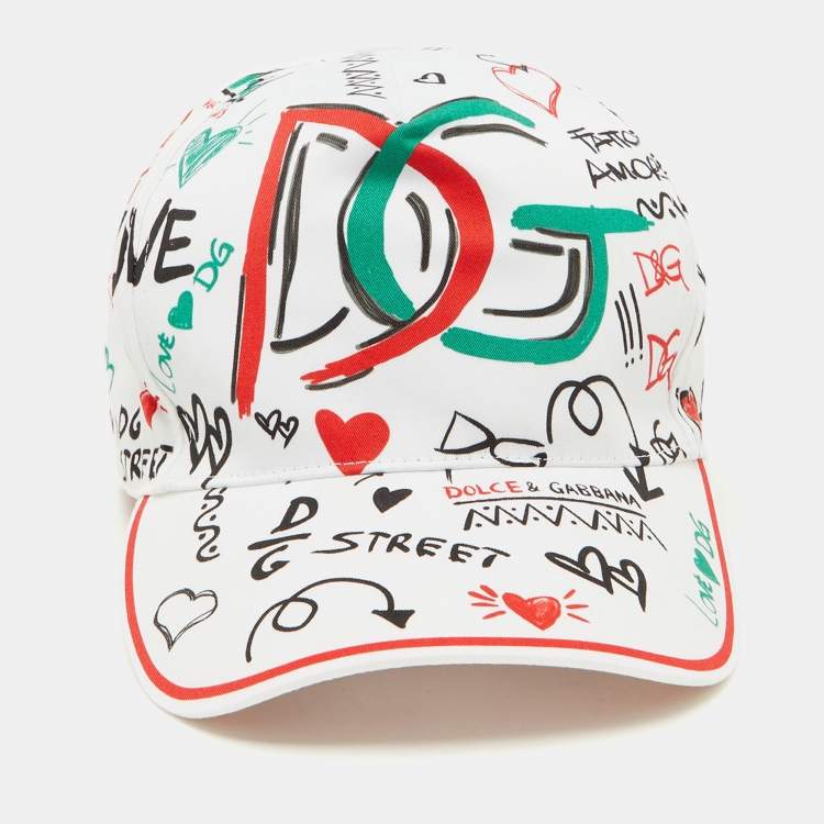 مملوكة مسبقًا Dolce & Gabbana White Graphic Print Cotton Baseball Cap Size 58