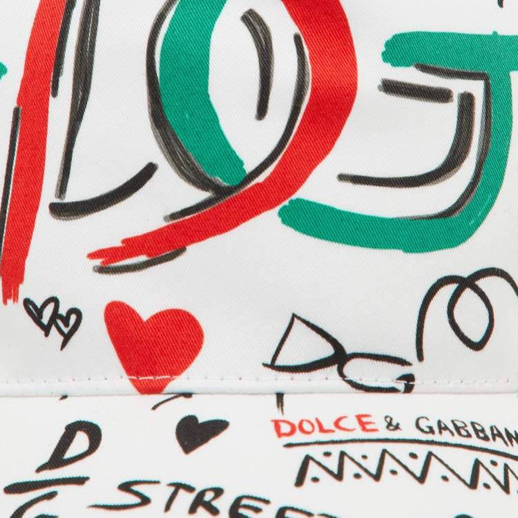 مملوكة مسبقًا Dolce & Gabbana White Graphic Print Cotton Baseball Cap Size 58