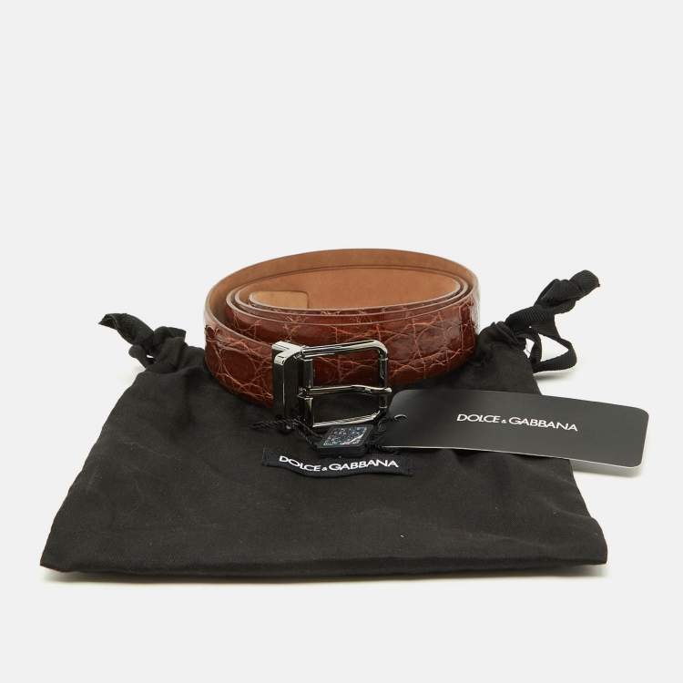 Pre Owned Dolce & Gabbana Brown Crocodile Leather Buckle Belt 105 CM