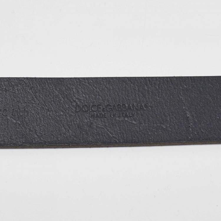 Pre Owned Dolce & Gabbana Black Leather Shield Logo Plaque Belt 95CM
