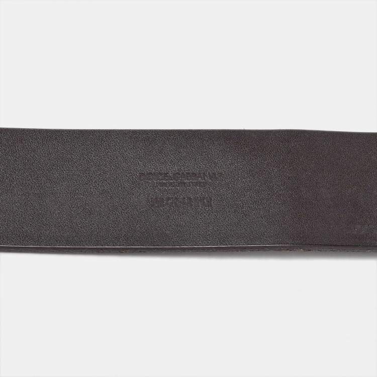 Pre Owned Dolce & Gabbana Brown Leather Big Buckle Belt 100CM
