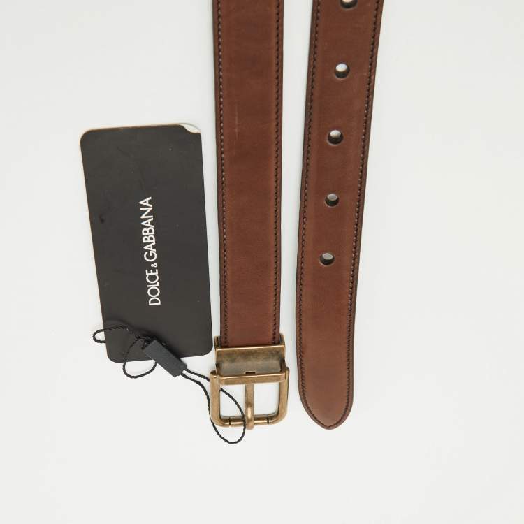مملوكة مسبقًا Dolce & Gabbana Brown Leather Buckle Belt 95CM