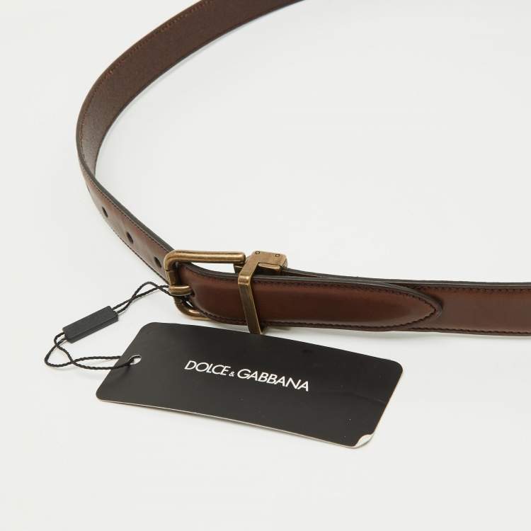 مملوكة مسبقًا Dolce & Gabbana Brown Leather Buckle Belt 95CM