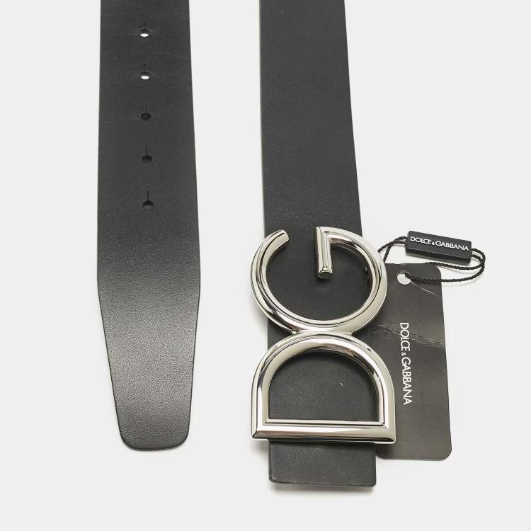 Pre Owned Dolce & Gabbana Black Leather DG Logo Buckle Belt 90CM