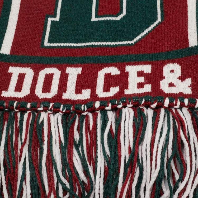 مملوكة مسبقًا وشاح دولتشي آند غابانا كشمير بشعار زركشة بورجوندي وأخضر مع شراشيب