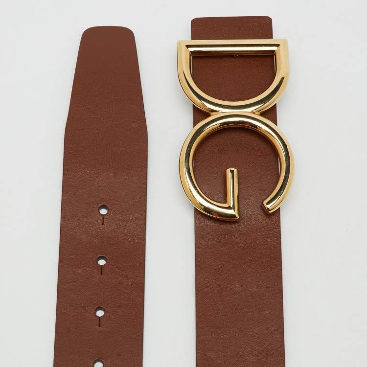 Pre Owned Dolce & Gabbana Brown Leather DG Logo Buckle Belt 100CM