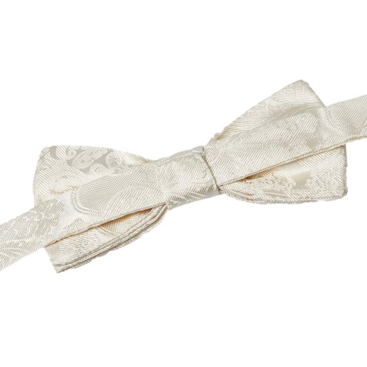 Pre Owned Dolce & Gabbana White Jacquard Silk Bow Tie