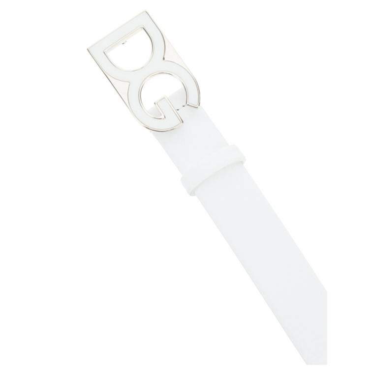 Pre Owned Dolce & Gabbana White Leather DG Belt Size CM 105