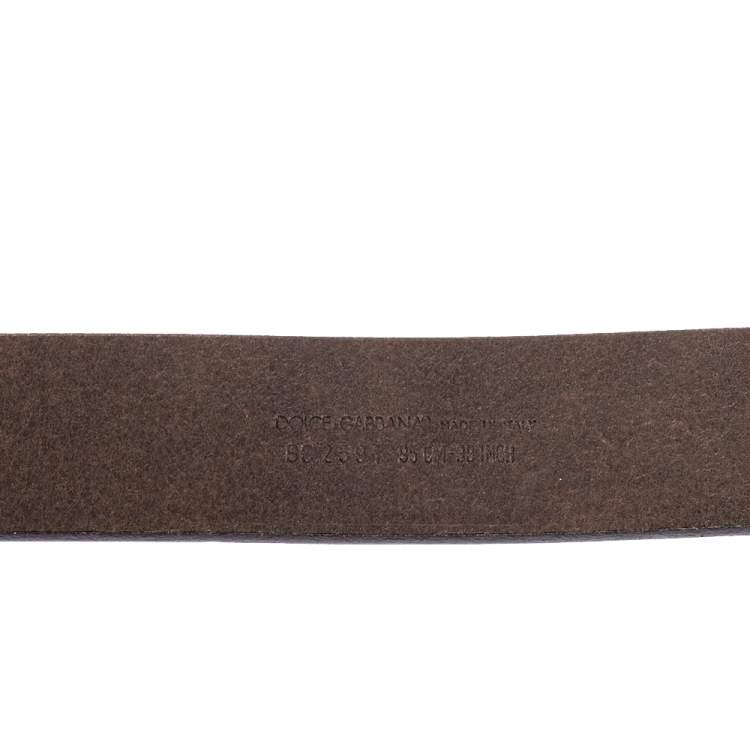 Pre Owned Dolce & Gabbana Black/Brown Textured Leather Logo Buckle Belt 95CM